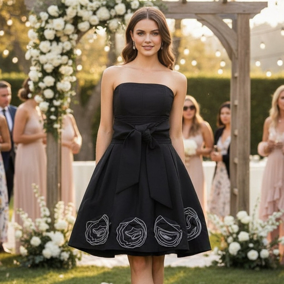 Romeo & Juliet Couture Dresses & Skirts - Romeo & Juliet Couture Shiny Black Strapless Fit & Flare Cocktail Dress M Fairy